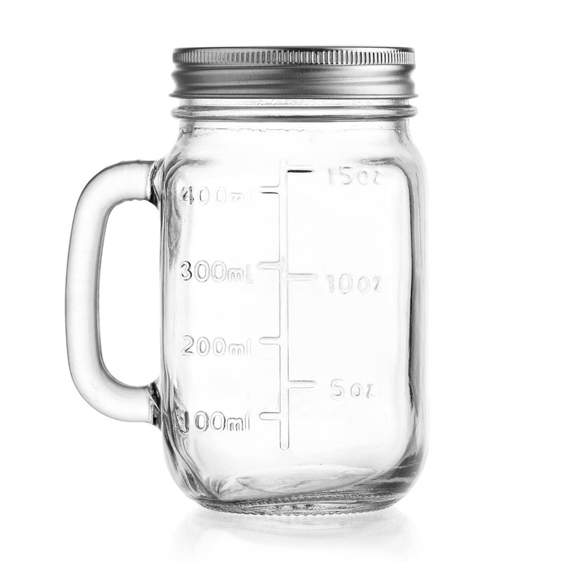 Glaver's Mason Jar 16 Oz. Glass Mugs with Handle and Lid Set Of 6 Old Fashioned Drinking Glass Bottles Original Mason Jar Pint Sized Cup Set. - Image 4