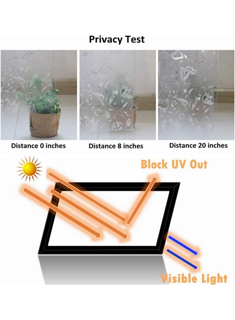 3D Static Decoration Privacy Window Films Anti UV Flower Pattern Glass Sticker for Home Kitchen Office (45x254cm 17.7x100inch) - Image 2