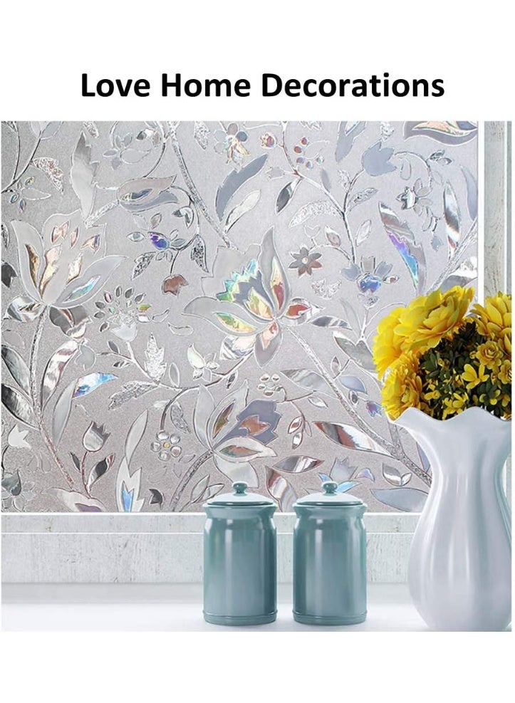 3D Static Decoration Privacy Window Films Anti UV Flower Pattern Glass Sticker for Home Kitchen Office (45x254cm 17.7x100inch) - Image 4