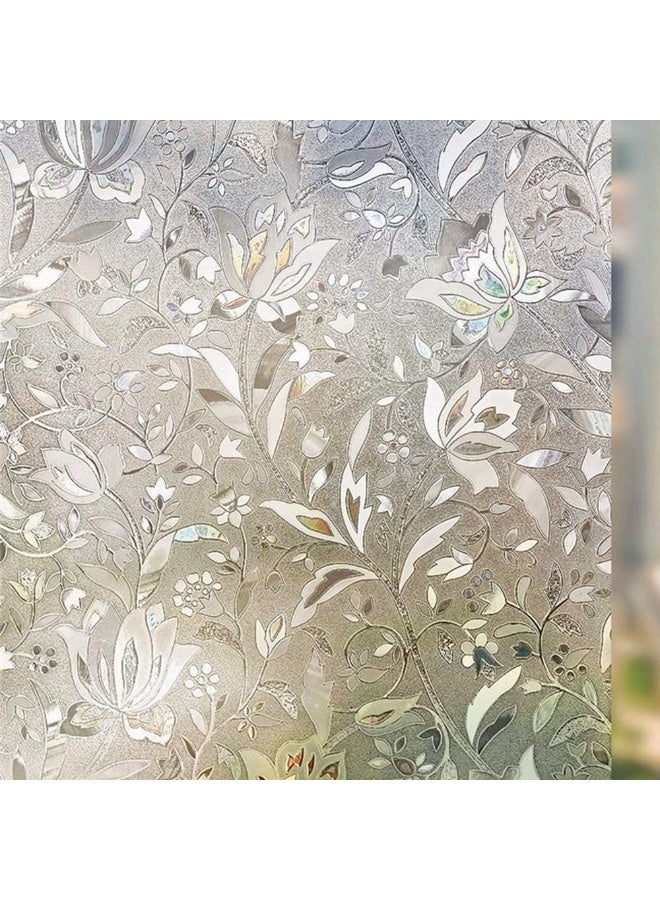 3D Static Decoration Privacy Window Films Anti UV Flower Pattern Glass Sticker for Home Kitchen Office (45x254cm 17.7x100inch) - Image 1