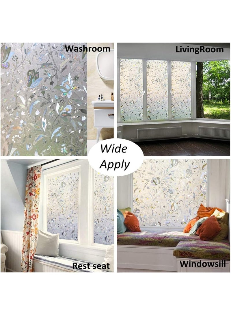3D Static Decoration Privacy Window Films Anti UV Flower Pattern Glass Sticker for Home Kitchen Office (45x254cm 17.7x100inch) - Image 5