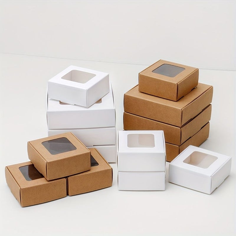 30 White Kraft Paper Window Gift Boxes 3.35x3.35x1.38 Inch Foldable Airplane Boxes - Image 1