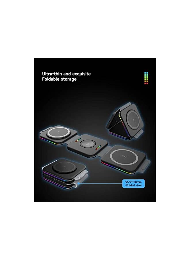 PROMASS 3 in 1 Magnetic Portable Wireless Fast Charger Pad- Compatible with Mobile Phones, Earphones & Smart Watches, 15 W, USB Charging Cable, Type-C Connector, Colour: Black - Image 5