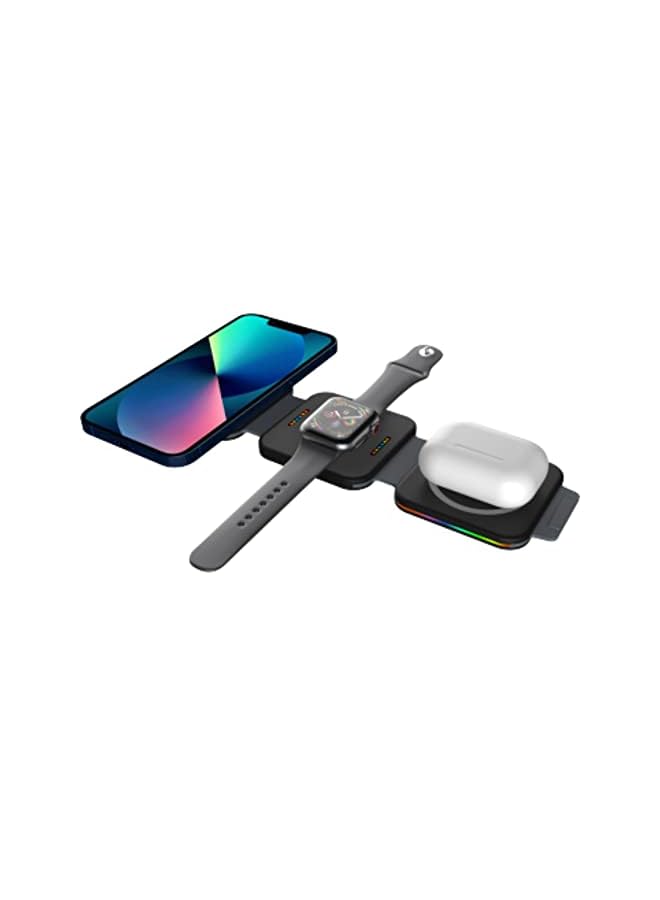 PROMASS 3 in 1 Magnetic Portable Wireless Fast Charger Pad- Compatible with Mobile Phones, Earphones & Smart Watches, 15 W, USB Charging Cable, Type-C Connector, Colour: Black - Image 3