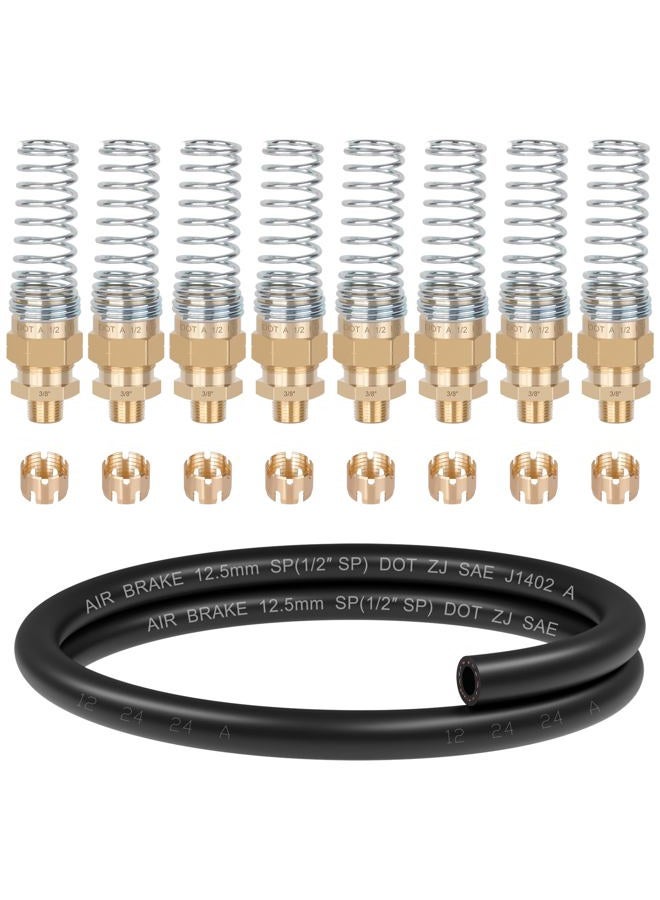 Dazakoot 8PCS 3/8" Hose X 1/2" Male Air Brake End Fitting with 8pcs Sleeve Tube & 5FT 3/8" J1402 Rubber Hose - Image 1