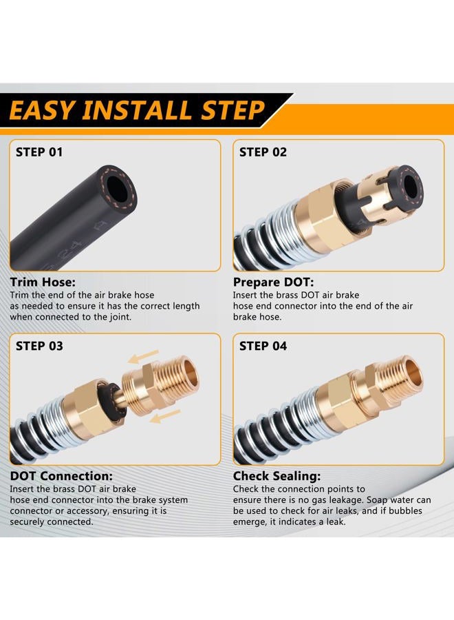 Dazakoot 8PCS 3/8" Hose X 1/2" Male Air Brake End Fitting with 8pcs Sleeve Tube & 5FT 3/8" J1402 Rubber Hose - Image 4