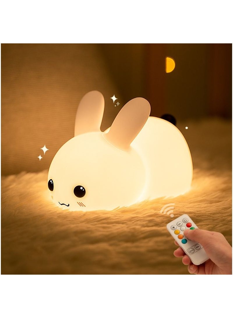 8 ألوان ضوئية قابلة للتعديل أضواء ليلة الأرنب أضواء ليلة السيليكون للأطفال دعم التخفيف اللانهائي إغلاق غرفة النوم بجانب السرير أضواء ليلة الطفل - Image 1