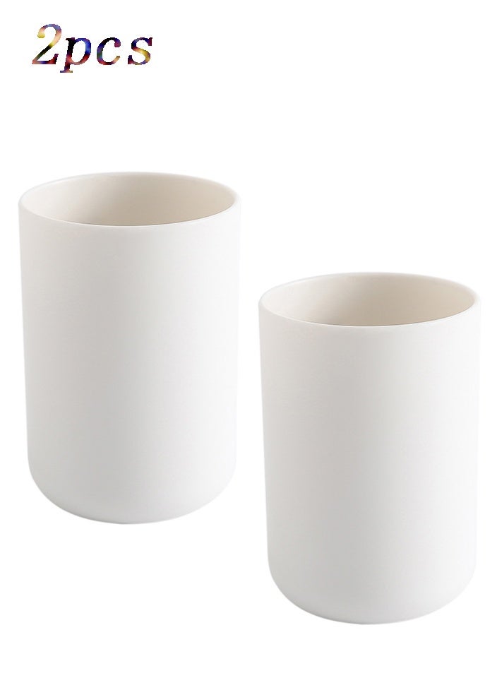HOMESTAR 2-Pack White Plastic Bathroom Cup Set - Toothbrush & Rinsing Cup Holder, Minimalist Sink Organizer for Kids and Adults - Image 1