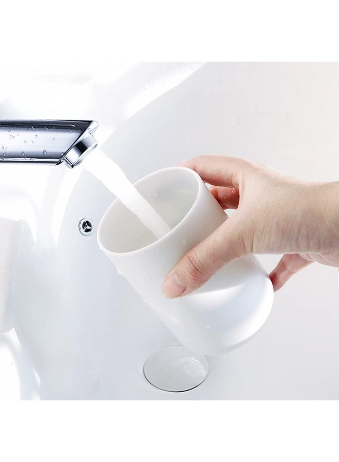 HOMESTAR 2-Pack White Plastic Bathroom Cup Set - Toothbrush & Rinsing Cup Holder, Minimalist Sink Organizer for Kids and Adults - Image 3