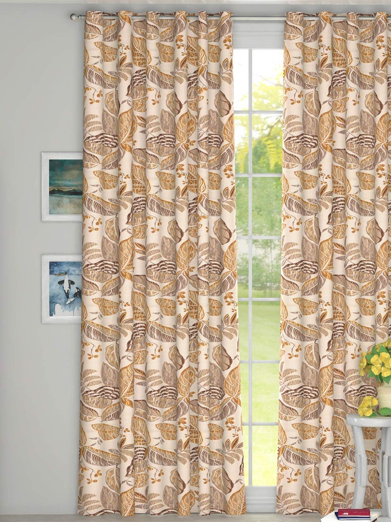 GMF GM Luxury Home Decor Polyester Leaf Print Jacquard Ring Top Door Curtain Eyelet Darkening for Hall Bedroom Hotels Restaurants Pack of 1 Size 43 Feet x 7 Feet Beige