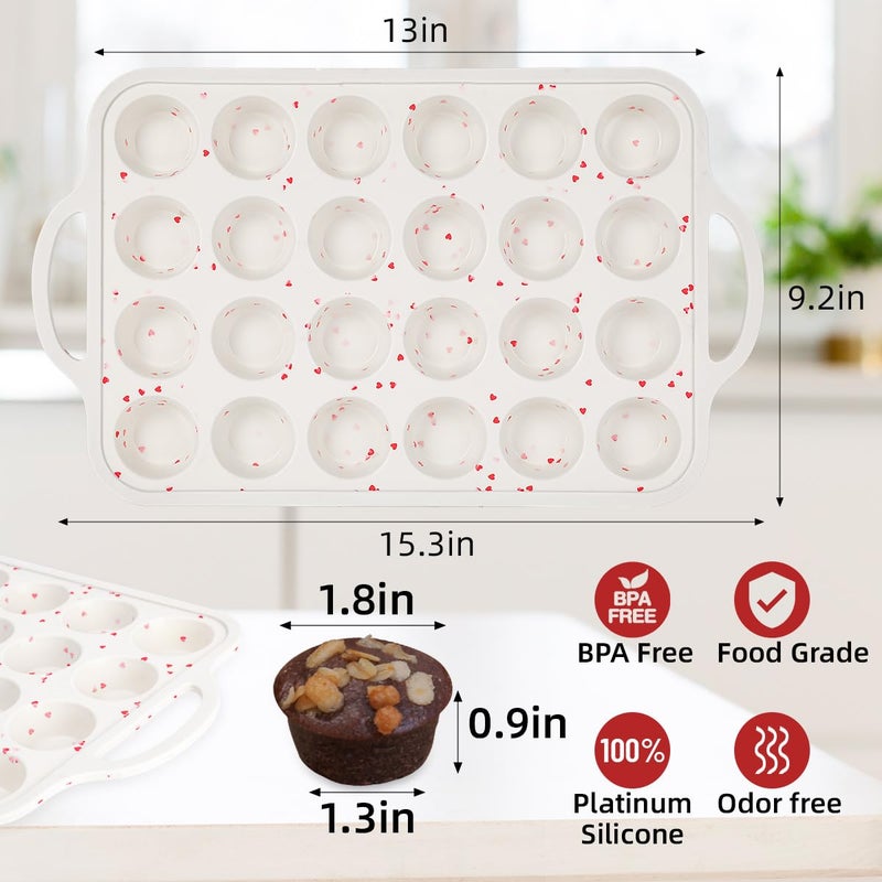 CAKETIME Mini Muffin Pan, Metal Reinforced Frame Mini Cupcake Pans 24 Cups Nonstick Muffin Silicone Molds with Handle for Baking Muffins, Cupcakes, Egg Bites 2 Pack Heart-Shaped - Image 4