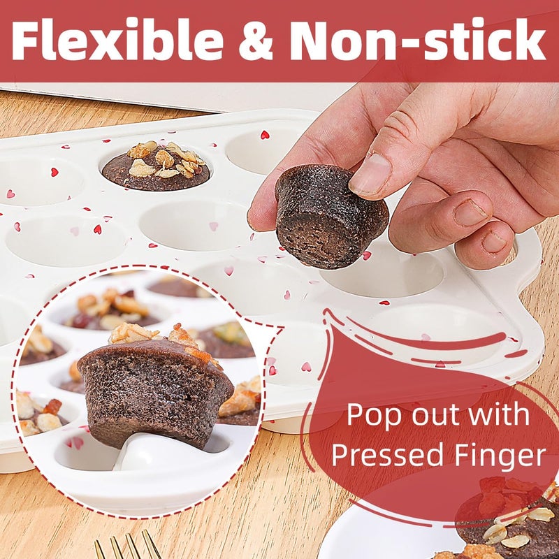 CAKETIME Mini Muffin Pan, Metal Reinforced Frame Mini Cupcake Pans 24 Cups Nonstick Muffin Silicone Molds with Handle for Baking Muffins, Cupcakes, Egg Bites 2 Pack Heart-Shaped - Image 5