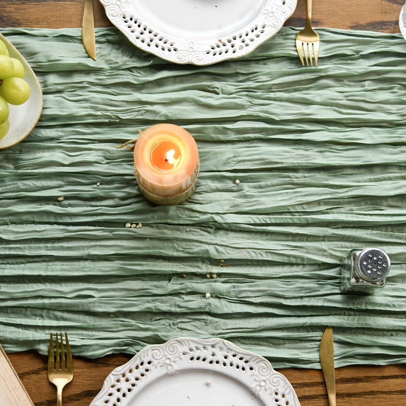 Artoid Mode Boho Sage Green Gauze Wedding Cheesecloth Table Runner, 35x120 Inch Seasonal Fabric Kitchen Dining Holiday Table Decor for Home Party - Image 4