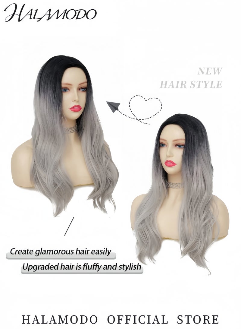26 Inch Long Silver Grey Wig for Women 150% Density Heat-Resistant Synthetic Wig Adjustable Fit Comfortable and Reusable Natural Curled Hairpiece for Cosplay Parties and Daily Wear - Image 3