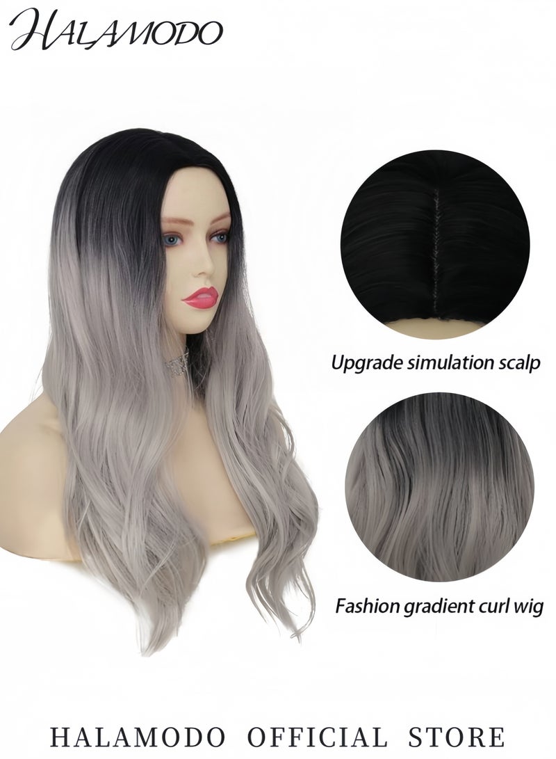 26 Inch Long Silver Grey Wig for Women 150% Density Heat-Resistant Synthetic Wig Adjustable Fit Comfortable and Reusable Natural Curled Hairpiece for Cosplay Parties and Daily Wear - Image 4