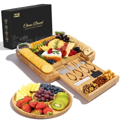 YZS Housm YZS Bamboo Charcuterie Boards Set -Unique Cheese Board with Accessories - Perfect for Housewarming, Weddings, Bridal Showers, Birthday Gifts, Parties, Eco-Friendly & Elegant Design - Image 1