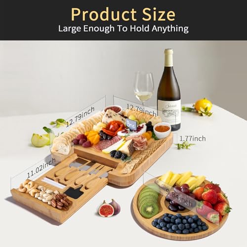 YZS Housm YZS Bamboo Charcuterie Boards Set -Unique Cheese Board with Accessories - Perfect for Housewarming, Weddings, Bridal Showers, Birthday Gifts, Parties, Eco-Friendly & Elegant Design - Image 5