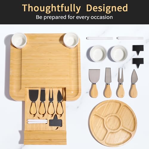 YZS Housm YZS Bamboo Charcuterie Boards Set -Unique Cheese Board with Accessories - Perfect for Housewarming, Weddings, Bridal Showers, Birthday Gifts, Parties, Eco-Friendly & Elegant Design - Image 3