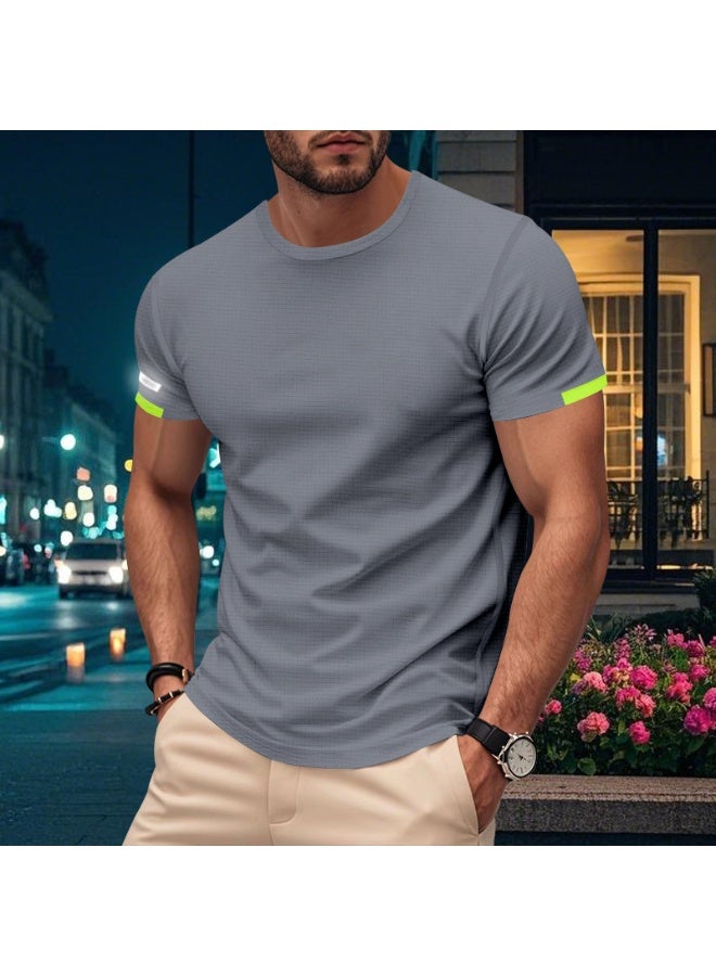 Men's Crew Neck T-Shirt Summer Short Sleeve Casual Tee Solid Color Muscle Fit Workout Top for Gym Daily Wear Sports - Image 2