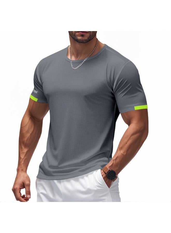 Men's Crew Neck T-Shirt Summer Short Sleeve Casual Tee Solid Color Muscle Fit Workout Top for Gym Daily Wear Sports - Image 1