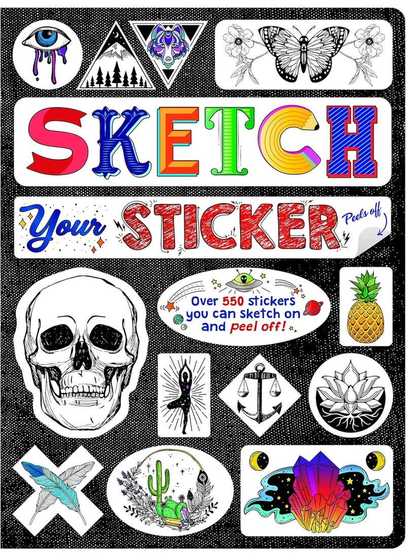 Sketch Your Sticker | Guided Artistic Sketchbook with Removeable Die-Cut Stickers | 550+ Sticker Outlines | 100 Pages (9781620098561), white