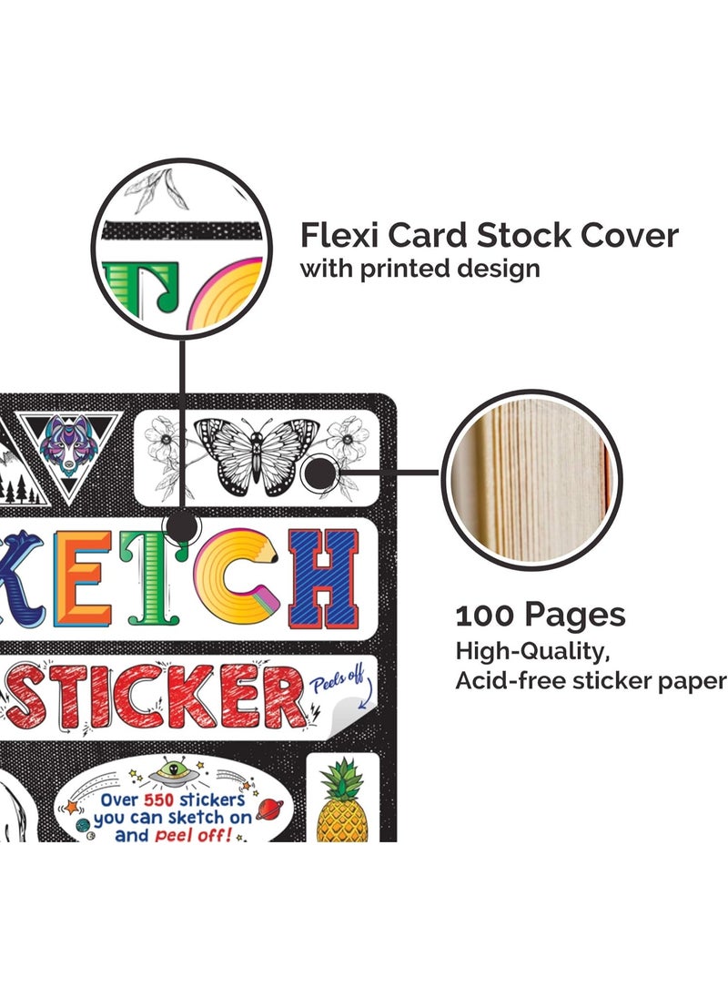 Sketch Your Sticker | Guided Artistic Sketchbook with Removeable Die-Cut Stickers | 550+ Sticker Outlines | 100 Pages (9781620098561), white