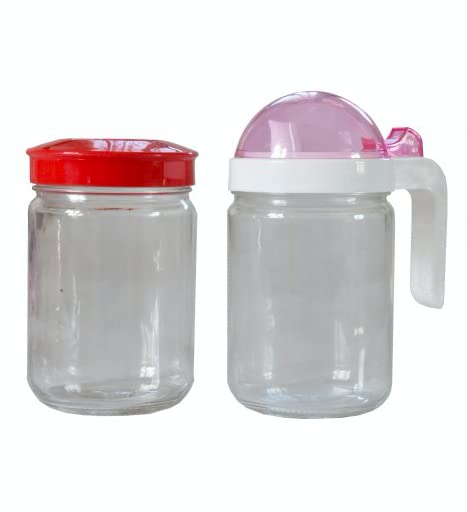 Homies HOMIES, 500ML Oil Dispenser and Glass Square Spice Jar, Vinegar Cruet Bottle, Air Tight Salad Dressing Cruet Glass Oil Bottle Clear, Multicolor (Bottle Size:12mm*60mm)(Jar Size:88mm*135mm) - Image 1