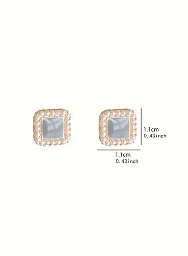 Ready For Chai Chic Vintage-Inspired Blue Geometric Square Stud Earrings for Women - 925 Silvery Post, Alloy with Plastic Inlay, Perfect for Everyday & Party Wear - Image 5