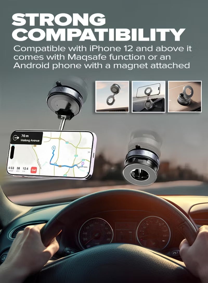 360° Magnetic Phone Holder for Car | Strong Suction Car Mount | MagSafe Compatible | All Smartphones - Image 2