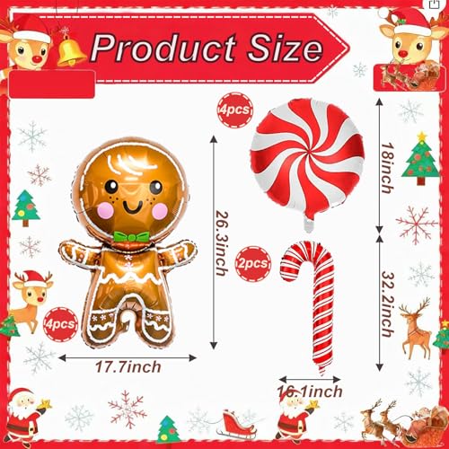 YOUDICT 10PCS Gingerbread Balloons Red Candy Cane Balloon Set Christmas Balloons Foil for Holiday Birthday Party Christmas Party Decorations - Image 5
