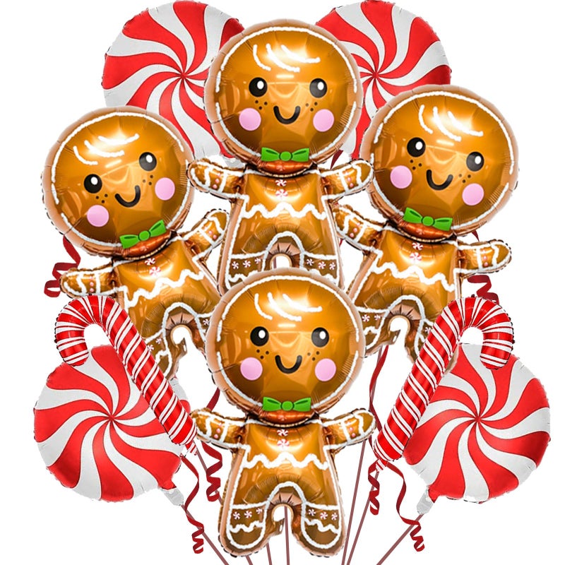 YOUDICT 10PCS Gingerbread Balloons Red Candy Cane Balloon Set Christmas Balloons Foil for Holiday Birthday Party Christmas Party Decorations - Image 3