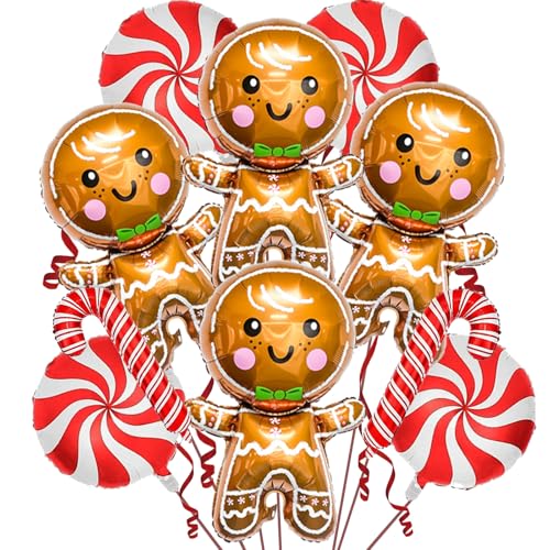 YOUDICT 10PCS Gingerbread Balloons Red Candy Cane Balloon Set Christmas Balloons Foil for Holiday Birthday Party Christmas Party Decorations - Image 1