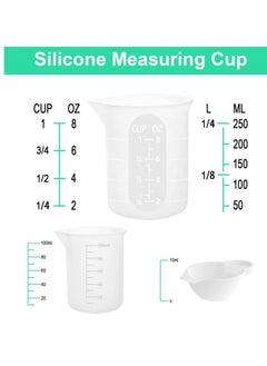 SYOSI 7 pcs Silicone Measuring Cups Kits, 1 pc 250ml Silicone Cups, 4 pcs 100ml Non Stick Mixing Cups, 2 pcs 10ml Silicone Mold Cup Dispenser, for Casting Moulds, Jewelry Making, DIY, Crafts  - Image 3