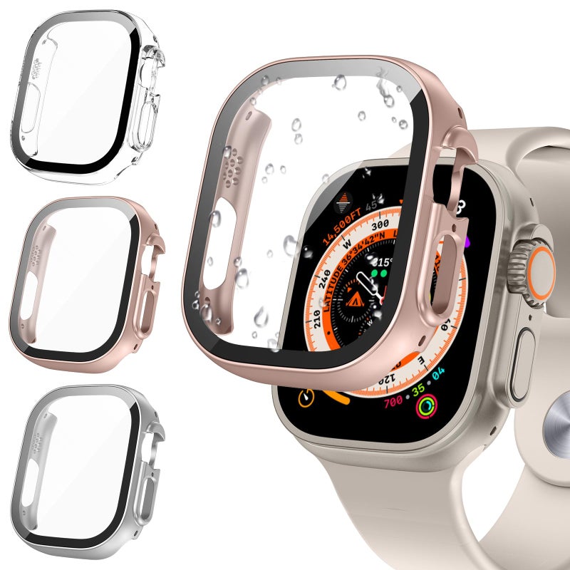 Tensea [3PCS for Apple Watch Screen Protector Case Ultra 3 / Ultra 2 / Ultra 49mm Accessories, iWatch Protective Face Cover for Women Men, Tempered Glass Film Hard Bumper for iPhone Watch 49 mm - Image 1