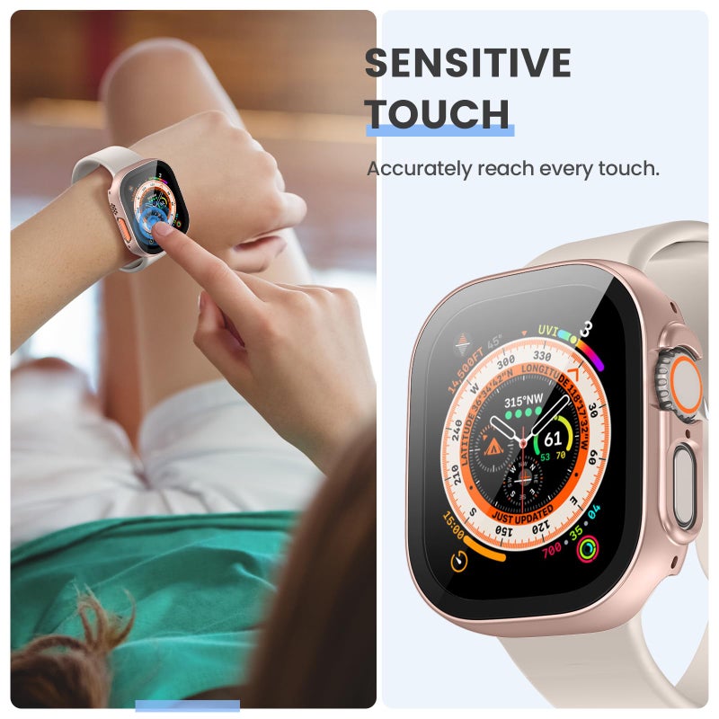 Tensea [3PCS for Apple Watch Screen Protector Case Ultra 3 / Ultra 2 / Ultra 49mm Accessories, iWatch Protective Face Cover for Women Men, Tempered Glass Film Hard Bumper for iPhone Watch 49 mm - Image 5