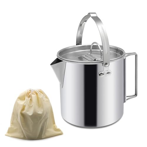 Zalaxt Camping Tea Kettle Portable 12L Coffee Pot Outdoors Camping Pot with Handles and with Lids for Camping Hiking Picnic Camping Backpacking Silver - Image 1