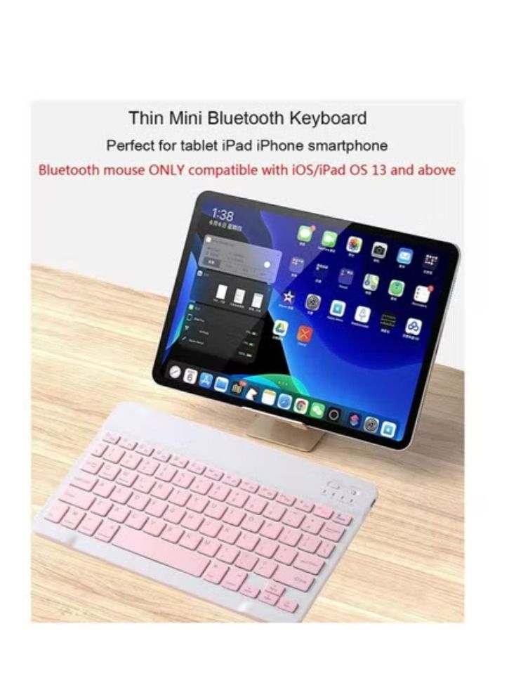 Rechargeable Bluetooth Keyboard and Mouse Combo Ultra-Slim Portable Compact Wireless Mouse Keyboard Set for Android Windows Tablet Cell Phone iPhone iPad Pro Air Mini iPad OS/iOS 13 and Above (Pink) - Image 5