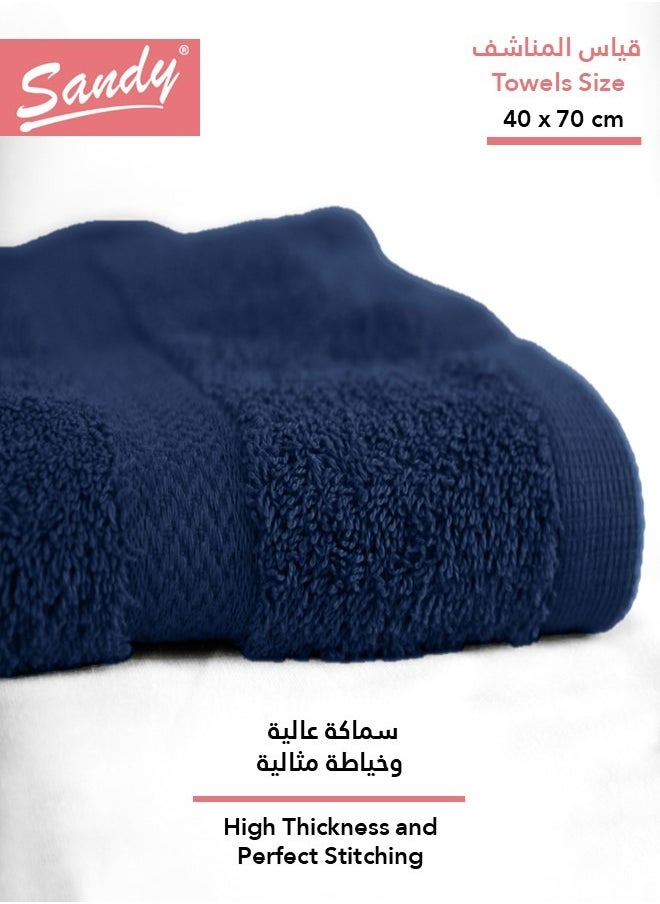 Sandy - Sandy 100% Cotton Luxury Bath Towel for Face, Ideal for Daily Use, Quick Dry, High Absorbent and Super Soft 70x40 cm, Dark Blue - Image 1