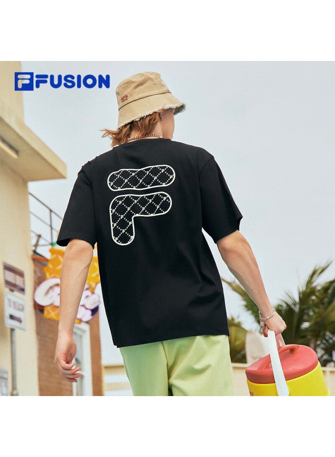 Fila Fusion Official Trendy Brand Uni Knitted Short-sleeve T-shirt, 2025 Summer Couple Fashion Sports Short Tee - Image 1