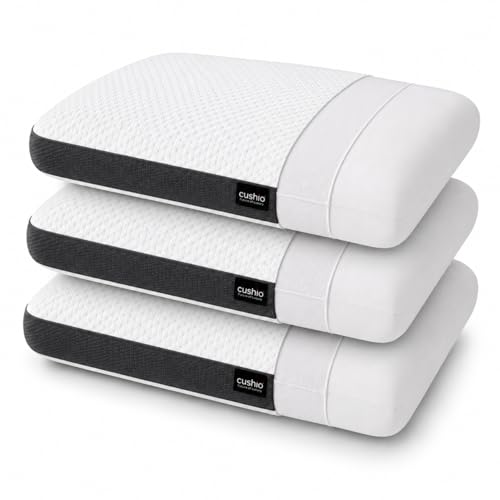 CUSHIO Memory Foam Pillow for Neck Pain and Shoulder Pain, Cervical Orthopedic Pillow 21x13x3 Inch, Ergonomic Memory Foam Neck Support Pillow, Ortho Pillow for Sleeping (Set of 3) White & Grey - Image 1