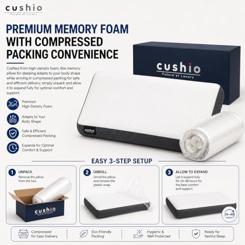 CUSHIO Memory Foam Pillow for Neck Pain and Shoulder Pain, Cervical Orthopedic Pillow 21x13x3 Inch, Ergonomic Memory Foam Neck Support Pillow, Ortho Pillow for Sleeping (Set of 3) White & Grey - Image 5