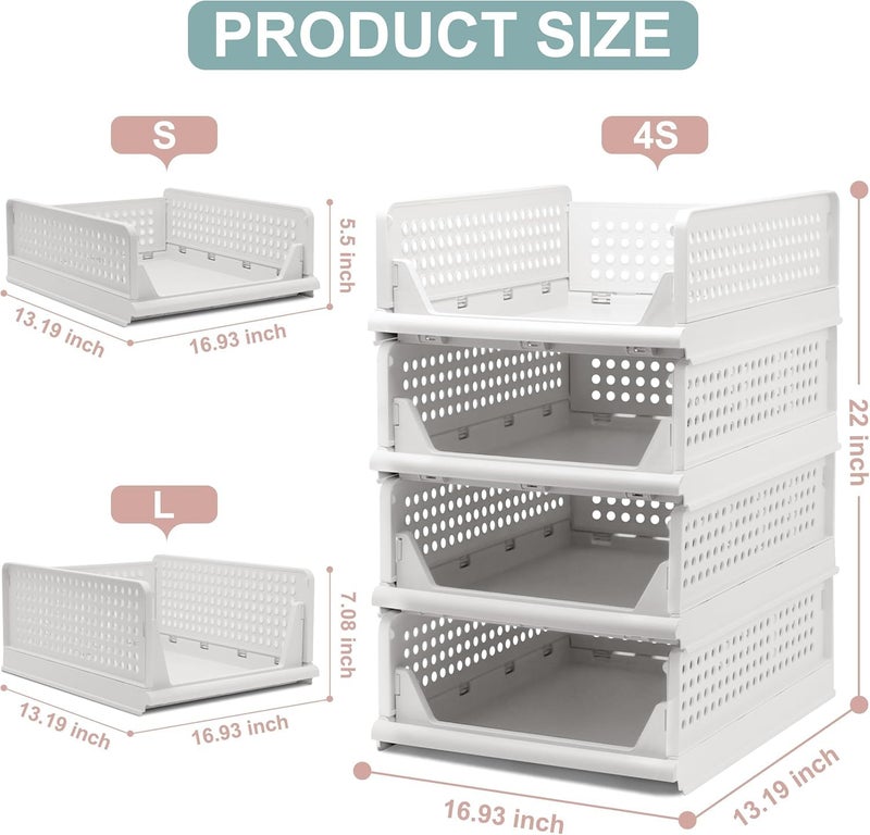 VERAT رفوف تخزين قابلة للطي وقابلة للتكديس من فيرات 5 قطع بيضاء - Image 3
