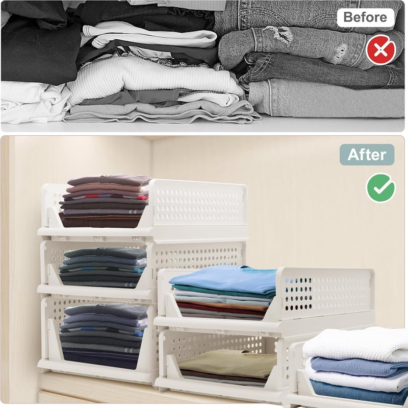 VERAT رفوف تخزين قابلة للطي وقابلة للتكديس من فيرات 5 قطع بيضاء - Image 4