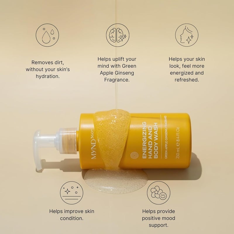 Nu Skin MYND360 Energizing Hand Body Wash 250mL With Green Apple Ginseng Fragrance Boosts Skin Health and Personal Care Removes Oil Dirt While Keeping Skin Fresh Hydrated - Image 3