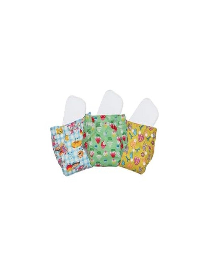 Laee cute "Eco-Friendly Baby Cloth Diapers with Absorbent Inserts - Soft, Washable & Adjustable (skyblue+green+yellow) - Image 1