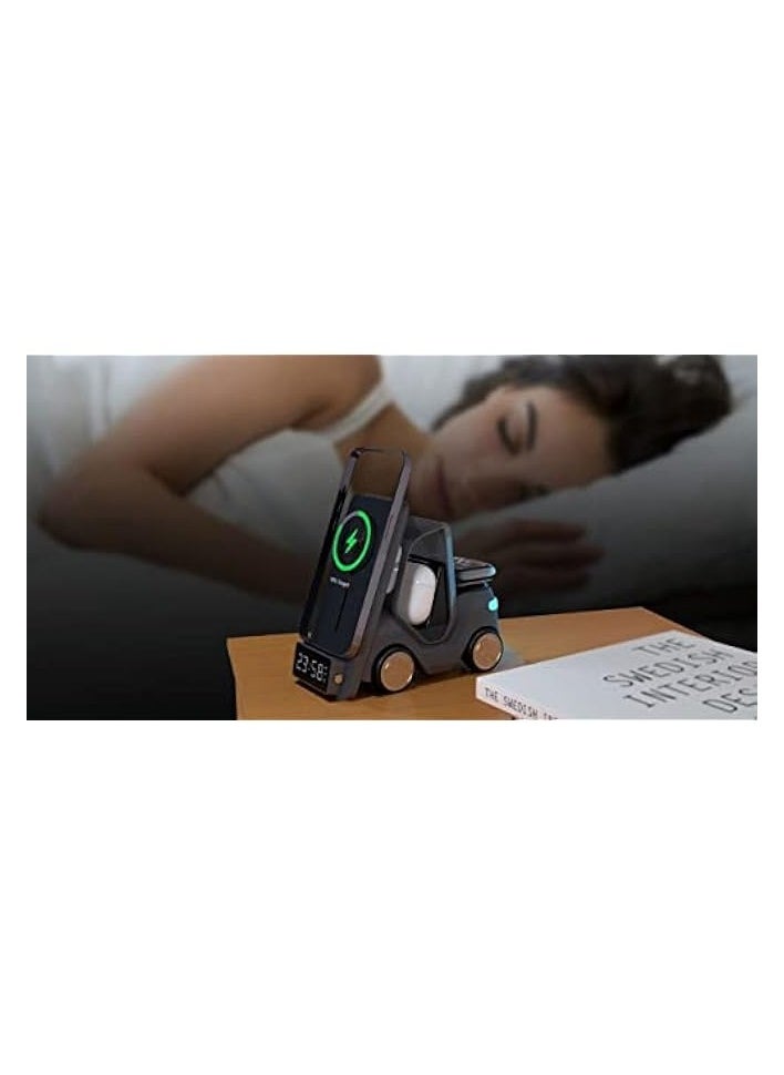 erorex 5 in 1 Wireless Charger Forklift Design, Smart Phone 15W/Smart Watch 2.5W/ Earpod Charger 5W, Night Light, Digital Clock, Type-C Input -  WIRELESS CHARGER  - Image 2
