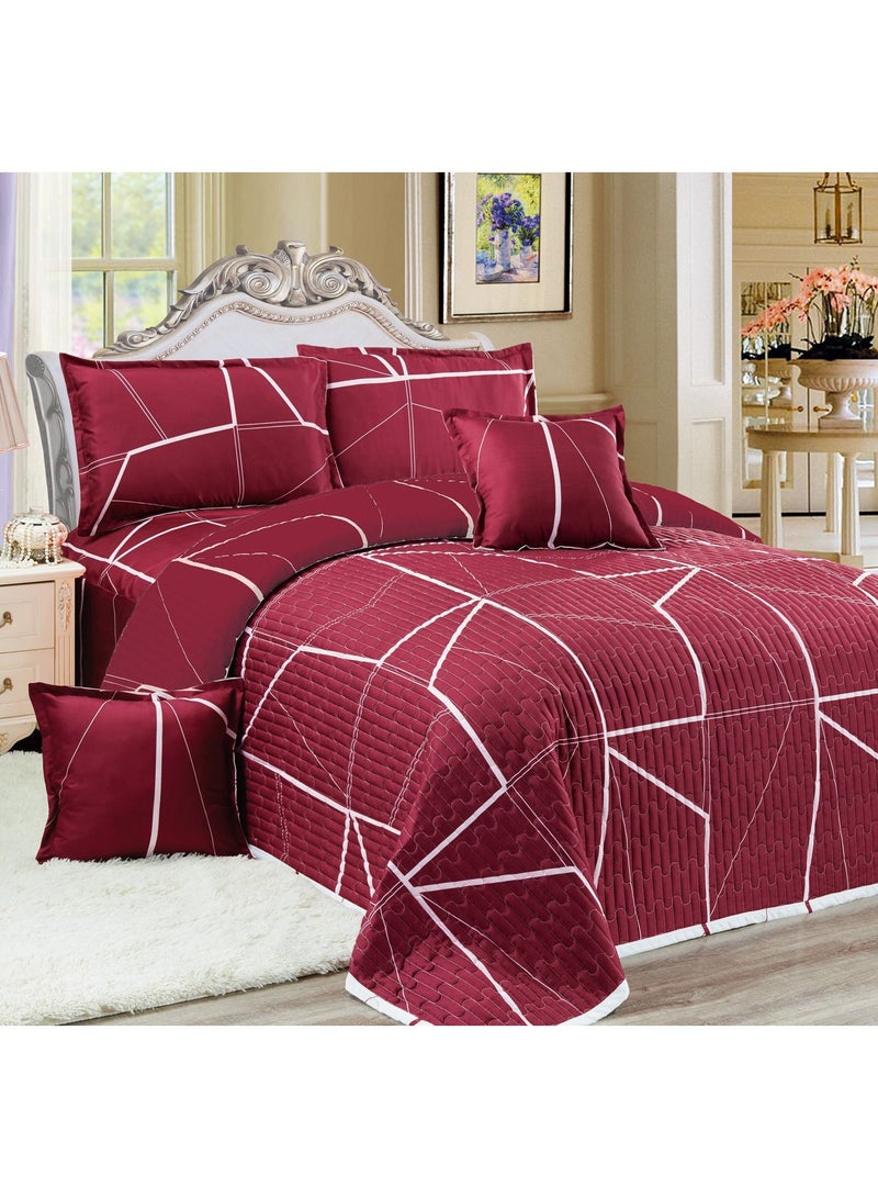 Sleep night Compressed 6 Pieces Comforter Set King Size 220 X 240Cm Reversible Bedding Set for All Seasons Double Side Quilt Stitching Red - Image 1