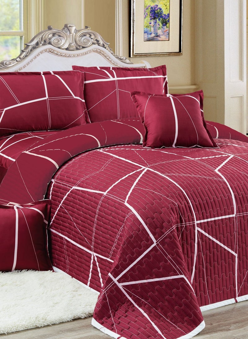 Sleep night Compressed 6 Pieces Comforter Set King Size 220 X 240Cm Reversible Bedding Set for All Seasons Double Side Quilt Stitching Red - Image 3