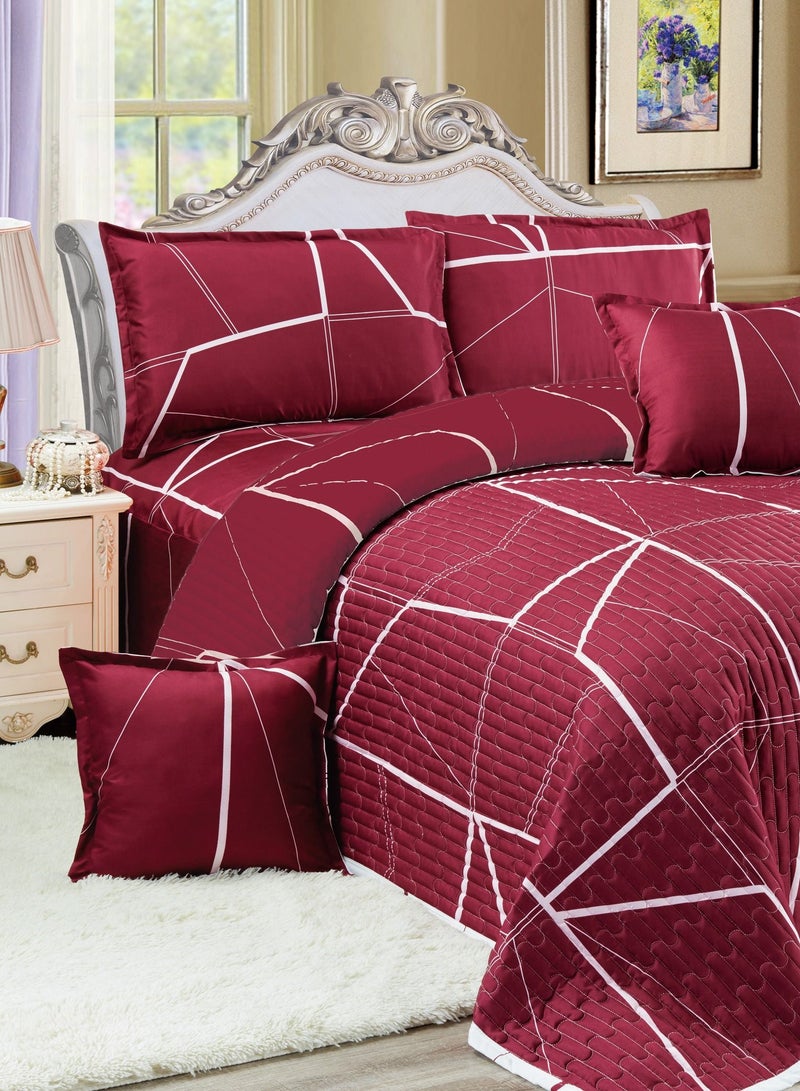 Sleep night Compressed 6 Pieces Comforter Set King Size 220 X 240Cm Reversible Bedding Set for All Seasons Double Side Quilt Stitching Red - Image 2