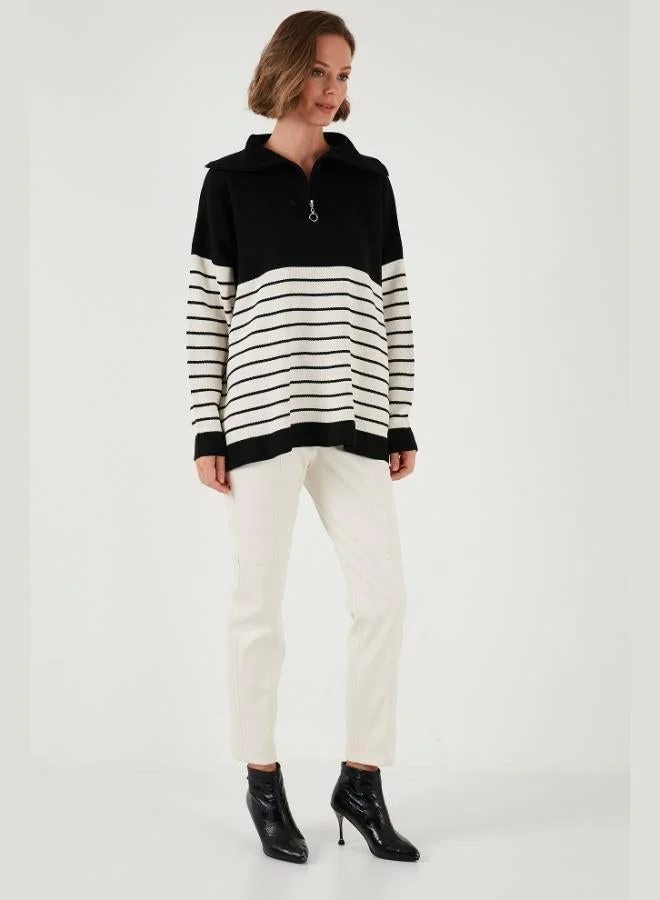 ليلا كنزة نسائية بياقة بسحاب من الأكريليك ليلى